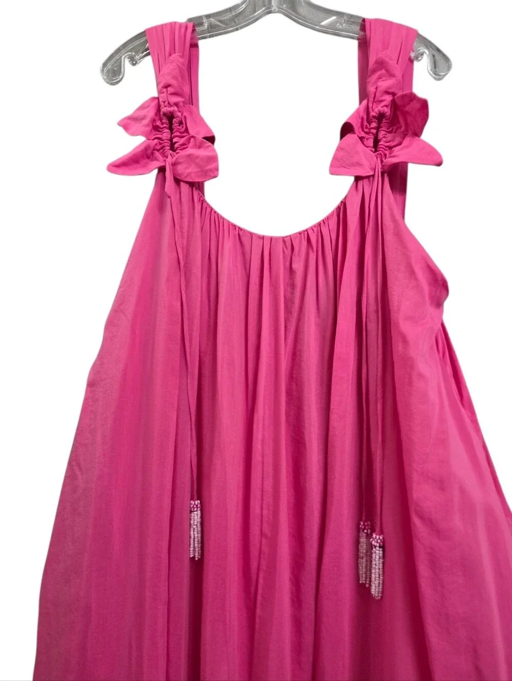 Farm Rio Hot Pink Resortwear Tassles Floral Straps Low Back Flowy Maxi Dress - Picture 8 of 16